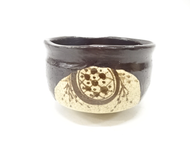 JAPANESE TEA CEREMONY / BLACK ORIBE TEA BOWL CHAWAN / ARTISAN WORK